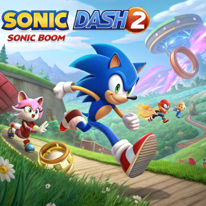 Promotional illustration for Sonic Dash 2: Sonic Boom featuring Sonic, Tails, and other characters in an adventurous setting.