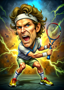  cartoon  angry John McEnroe playing tennis, ultra detailed   ,  background, style pop art, , style watecolor, black background,ready for print t-shirt, style art fabric, without horse, full body


