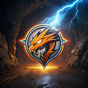 dame un logo tipo con el rayo de zeus  pero mas underground con un dragon de fondo escupiendo fuego sobre el logo en un diseño increible 
