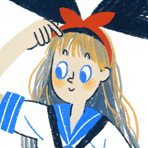Chitoge Kirisaki, an animated character, exuding determination. Blonde and styled hair, red headband, youthful look. Wearing casual white outfit with blue and orange accessories. Yellow background, adjusting her hair.