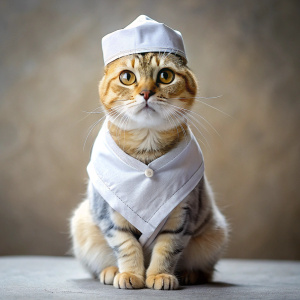 muslim cat in white muslim suit and cap