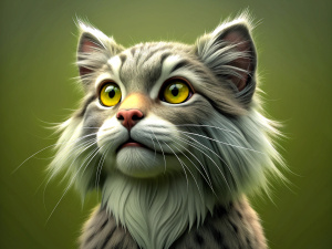 3d illustration. the Pallas's cat. close up. Wes Anderson style
