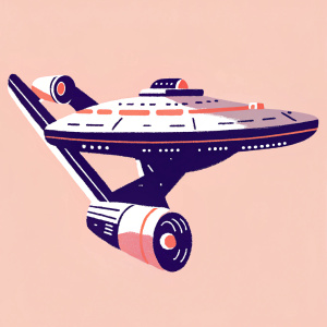 High-tech digital rendering of Star Trek Enterprise. Detailed ship design with multi-level architecture, grey hull, blue and red accents, showcasing engine arrays, control centers, and intricate details.