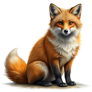 Realistic of a complete full body, Fox, white background, 