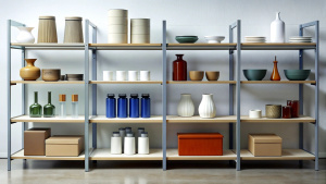 store shelf with abstract goods