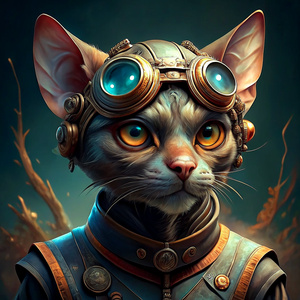Realistic sphynx cat steampunk