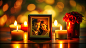 Place an image of a couple in the candlelight and a romantic atmosphere.