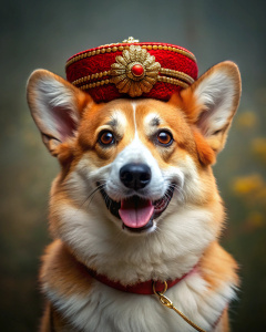 smiling-hungry-corgi-in-a-traditional-russian hat