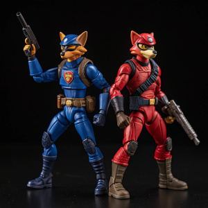 Radical Squadron action figures featuring the dynamic duo of SWAT Kats. Blue and red designs, posed in action. Shot against a sleek black backdrop.