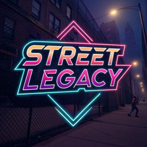 Street Legacy brand logo illustrated in vibrant neon colors. Design features bold, futuristic font.