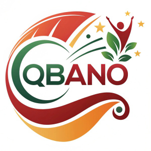 Logo for Qbano, modern and vibrant design with red, green, and warm orange colors, full of energy and dynamism.