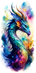 watercolor,black background, dragon