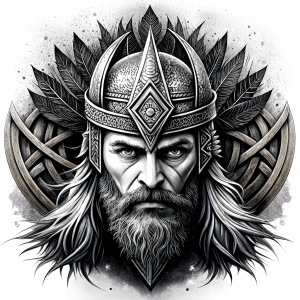 walhalla, viking warrior,  runics face, black work, white backrounds