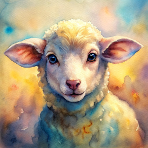 Vintage Old, Watercolor Soft Colors, Cute Sheep Baby, Frontal View