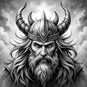 Nordic God Njörd, The Norse Sea God - perfect realistic art, high-definition grey and black, white background tattoo design