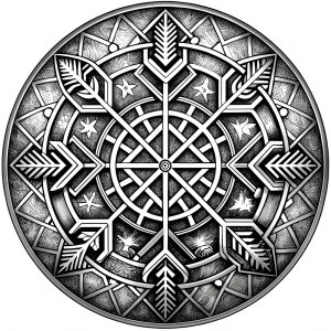 viking ragnar vegvisir symbols pattern - perfect realistic art, high-definition grey and black, white background 