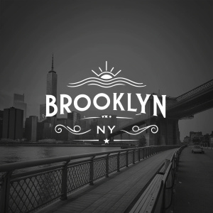 Modern, sleek logo for Brooklyn, NY. Bright white text on black background. The word 'Brooklyn' prominently displayed in the center.