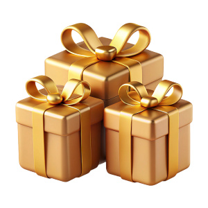 set of golden gifat box isolated on white background
