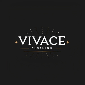 Digital logo for VIVACE Clothing. Modern sans-serif font, black background, 'VIVACE' and 'CLOTHING' in sleek, contemporary style. Minimalistic color scheme
