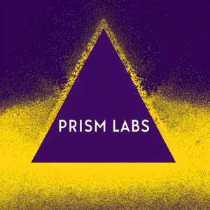 PRISm LABS logo, sleek design with a large blue triangle and bold white text on a dark background.