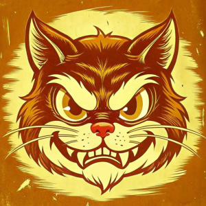 Cat, angry face, Rubberhose character, retro art, logo, rubber hose, cup head style