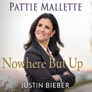 Front cover of 'Nowhere But Up' by Pattie Mallette. Justin Bieber writes the foreword. Image of a woman with dark hair and warm smile
