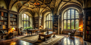 A library in an old castle.