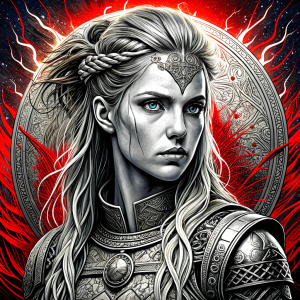 shieldmaiden perfect realistic art, high-definition, high-definition grey and black, white background 