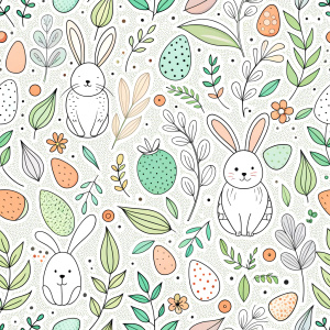 easter minimalist doodles seamless pattern tile, white ground