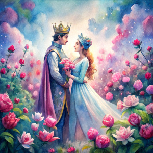 Queen and king couple together in a garden