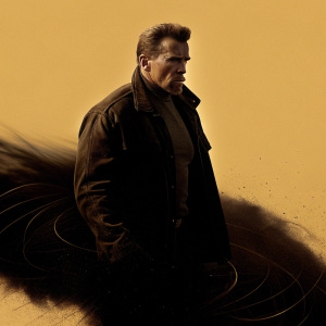 Arnold Schwarzenegger poster for 'Collateral Damage'. Intense expression, set against a dramatic backdrop of swirling action.