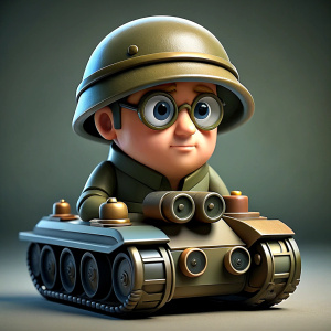 a man in a tank hat on a tank with binoculars in his hands