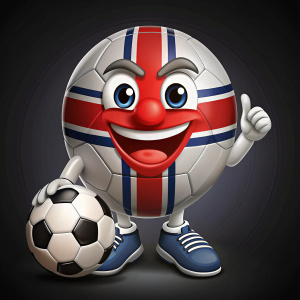 mascota para el Mundial de futbol del pais Noruega año 1900, que contenga un balon, el año, el nombre del pais y algo tipico del pais anfitrion con fondo en color #212529