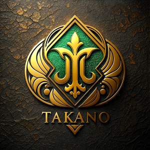 Create a logo with the word "Takano" that has elegance and colors such as gold, black and silver.

