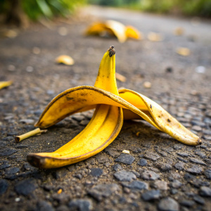 Draw a discarded banana peel lying on the ground. Do not draw any part of the banana fruit remaining inside