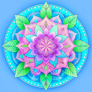 un cuadro redondo con un estilo zzentangle, en modo calidoscopio que inspire tranquilidad  y serenidad al observar la imagen para meditar,en colores pasteles