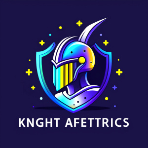 "Vintage embossed logo with a knight helmet and shield for a company titled Knight Aesthetics, detailed logo"
