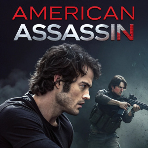 Movie poster for 'American Assassin'. Dark color scheme. Red text for title. Lead actor and supporting characters prominently featured.