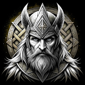 walhalla, viking warrior,  runics face, black work, white backrounds