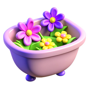 a bathtub with huge flowers in it
