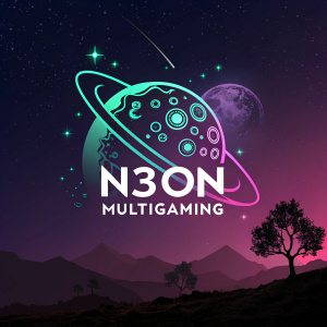 The N3on Multigaming logo, featuring a futuristic design with celestial elements on a dark gradient background.