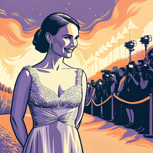 Natalie Portman on the red carpet at the MTV Movie Awards, dressed in a sparkling silver gown with intricate beading, posing elegantly with a confident smile.