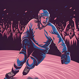 Roman Josi, hockey player, intense expression, dynamic pose on ice. The arena is packed with cheering fans.