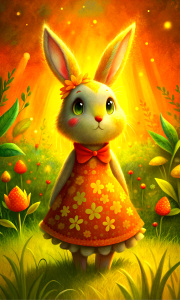 Bunny in a dress, soft background