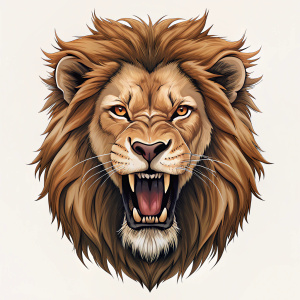 Retrato de un leon agresivo, con fondo transparente. Estilo tatuaje tradicional con pocas lineas. Baja definicion.