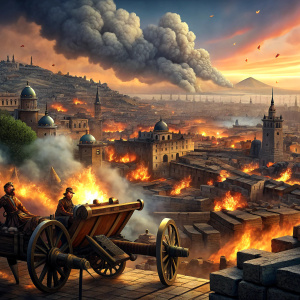 Fatih Sultan Mehmed destroys and burns the walls of Istanbul with his artillery unit