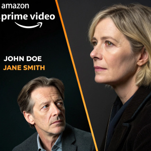 Promotional image for Amazon Prime Video featuring John Doe and Jane Smith in a split-screen design. Dark background with bold Amazon logo