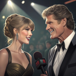 Taylor Swift and David Hasselhoff at MTV Europe Music Awards. Candid moment, glamour lighting