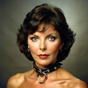 50 yo attractive brunette wearing a tight slave collar