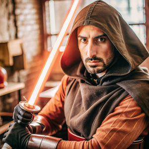 Arsen Markaryan with 
 a big shaggy beard in the image of a Sith from Star Wars